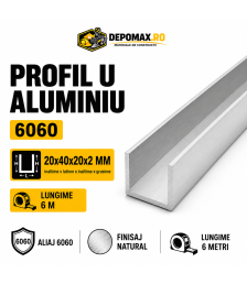 Profil U aluminiu 20 x 40 x 20 x 2 mm, 6 metri